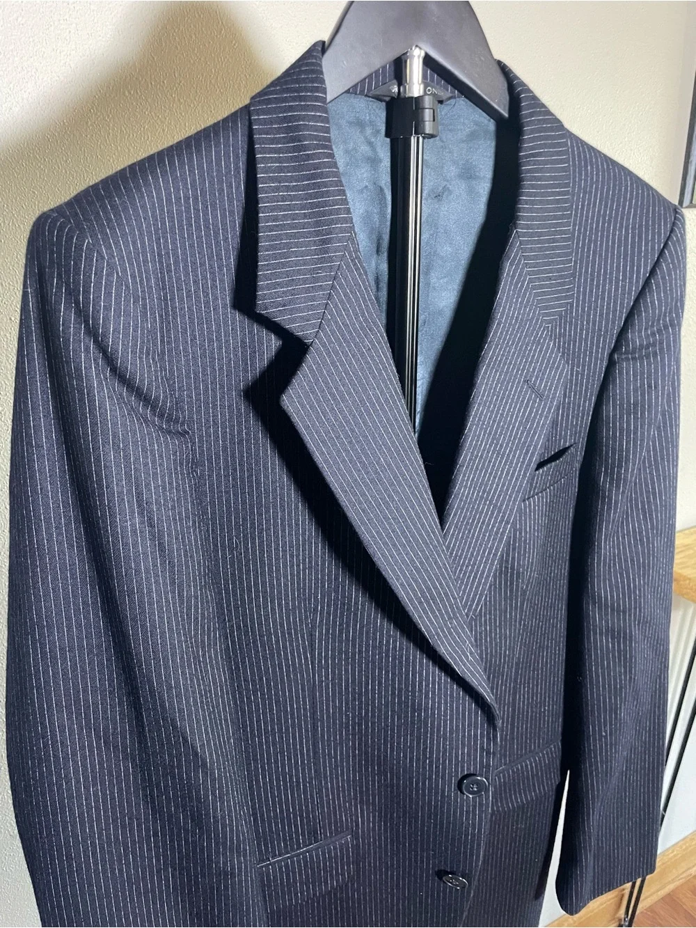 Classic Black Pinstripe Two-Button Men's Suit Jacket